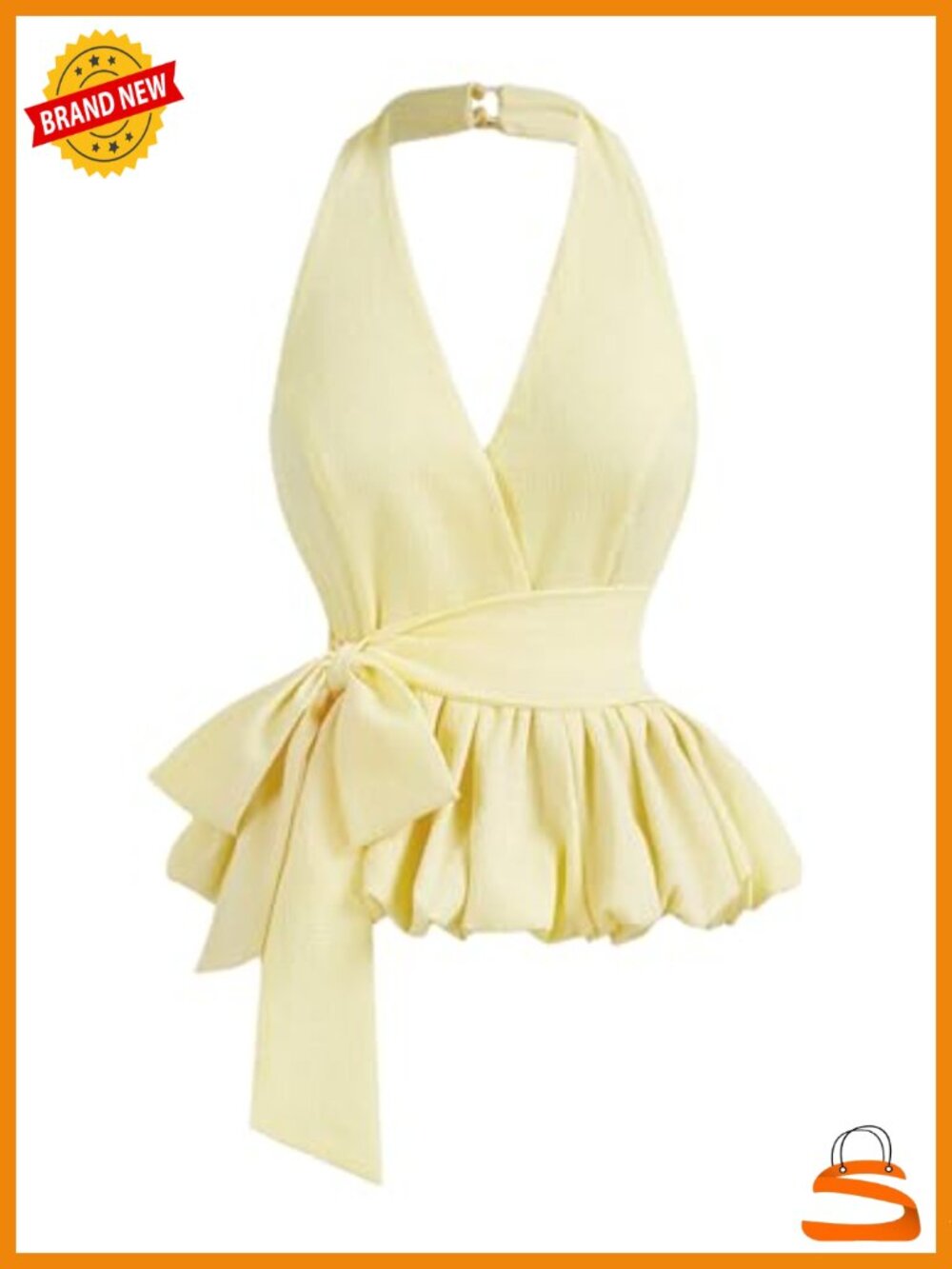 Halter Neck Bubble Crop Tank Top Wrap V Neck Ruffle Hem Open Back Y2K Top